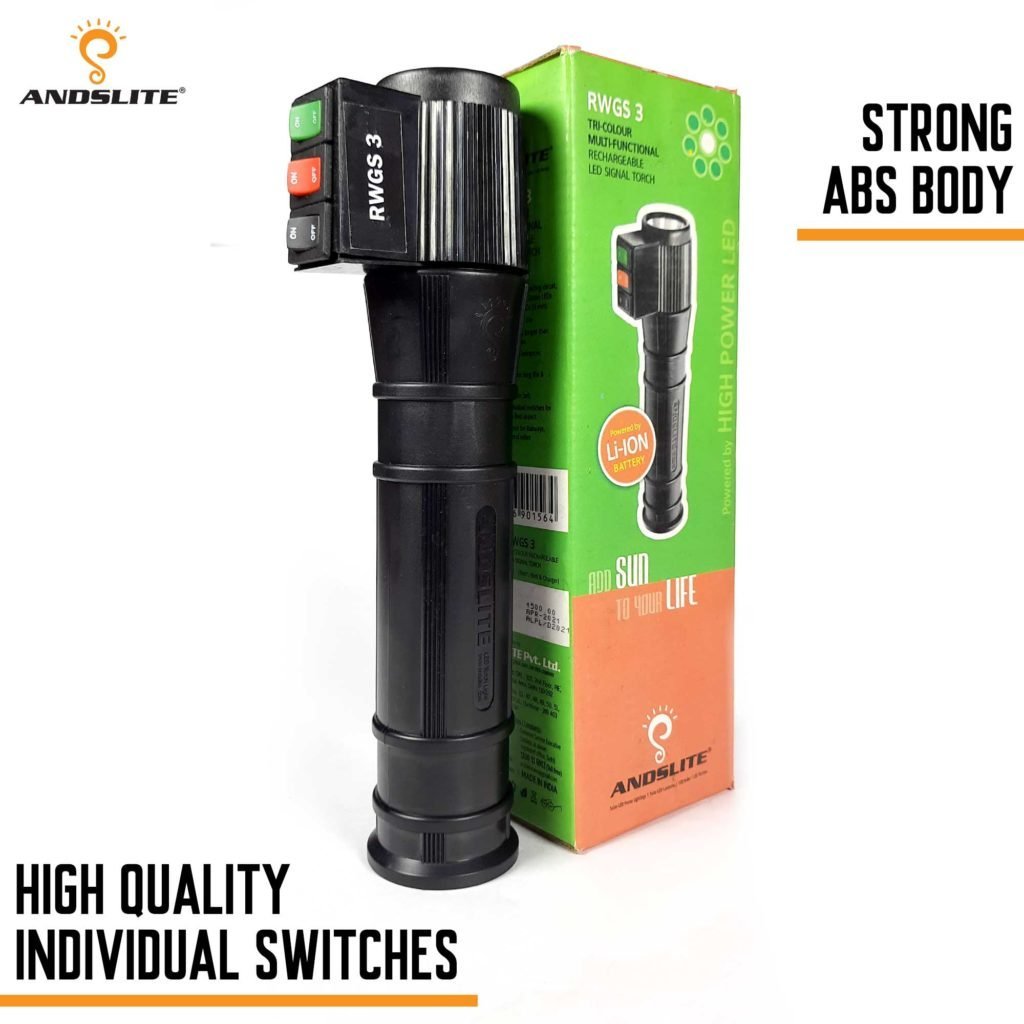 Andslite RWGS 3 TRI-COLOUR RECHARGEABLE SIGNAL TORCH - Image 2